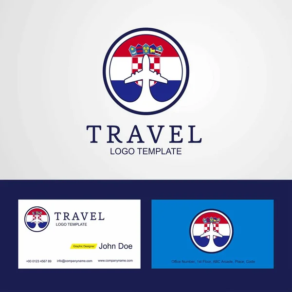 Ταξίδια Σημαία Κροατία Δημιουργικό Κύκλο Σχεδιασμός Λογότυπου Και Επαγγελματική Κάρτα — Διανυσματικό Αρχείο