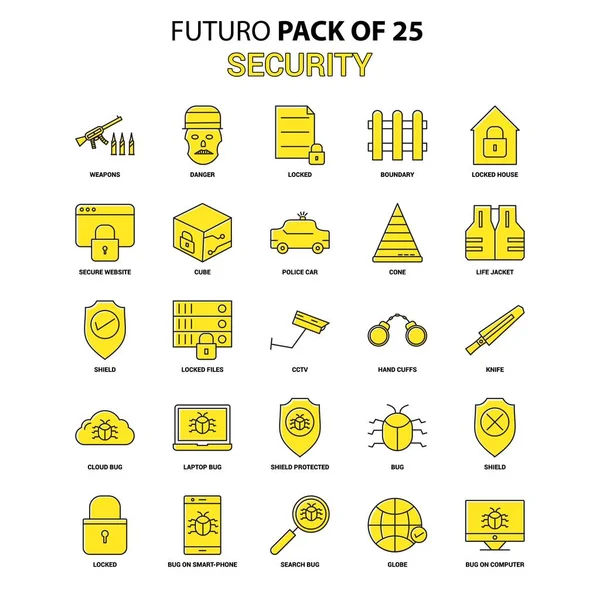 Set Iconos Seguridad Amarillo Futuro Último Diseño Icono Pack — Vector de stock