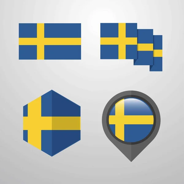 Suecia Bandera Diseño Conjunto Vector — Vector de stock
