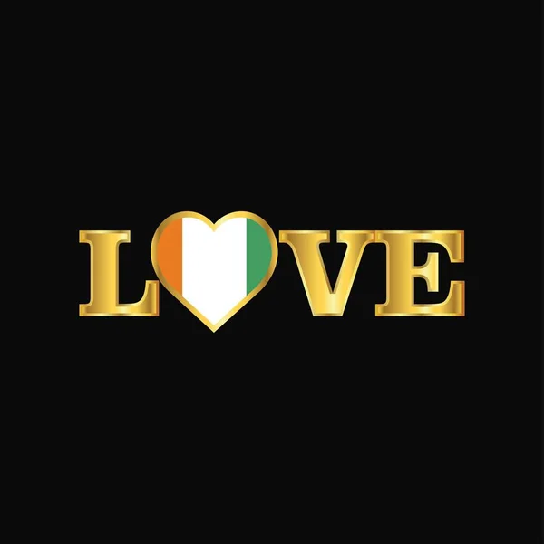 Gouden Love Typography Cote Ivoorkust Ivory Coast Vlag Ontwerp Vector — Stockvector