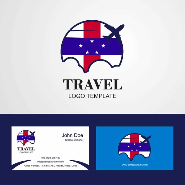 Resor Nederländska Antillernas Flagga Logotyp Och Visitkort — Stock vektor