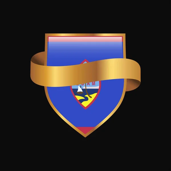 Bandera Guam Golden Badge Design Vector — Archivo Imágenes Vectoriales