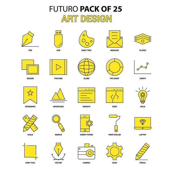 Sanat Tasarım Icon Set Sarı Futuro Son Tasarım Simge Paketi — Stok Vektör