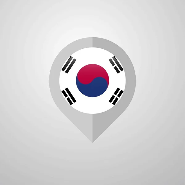 Harita Navigasyon Işaretçisi Ile Güney Kore Bayrağı Tasarlamak Vektör — Stok Vektör