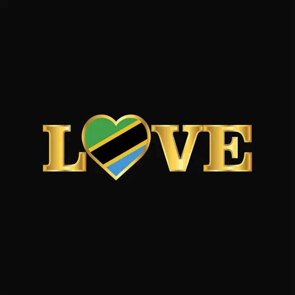 Tipografia Golden Love Tanzania Flag Design Vector — Vettoriale Stock