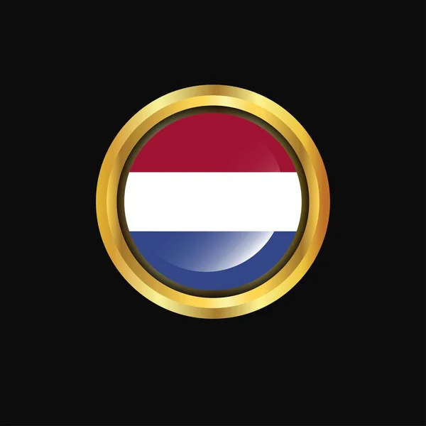 Bandera Países Bajos Botón Oro — Vector de stock