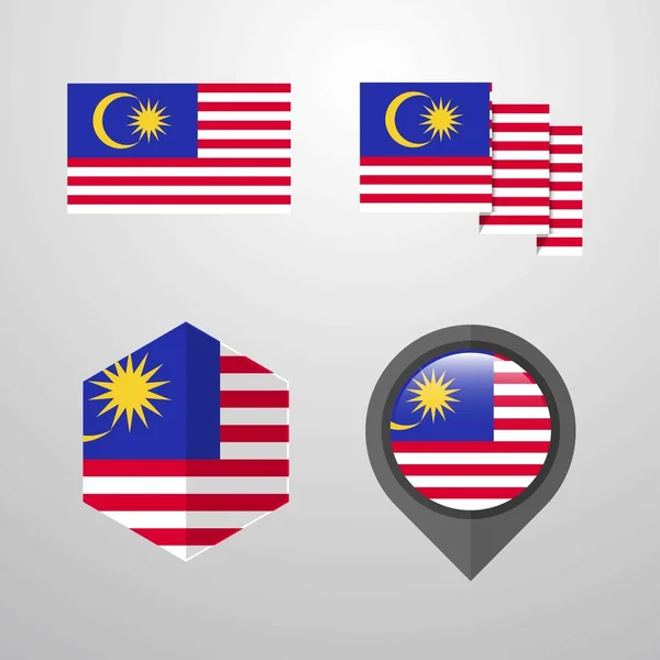 Malasia Bandera Diseño Conjunto Vector — Vector de stock