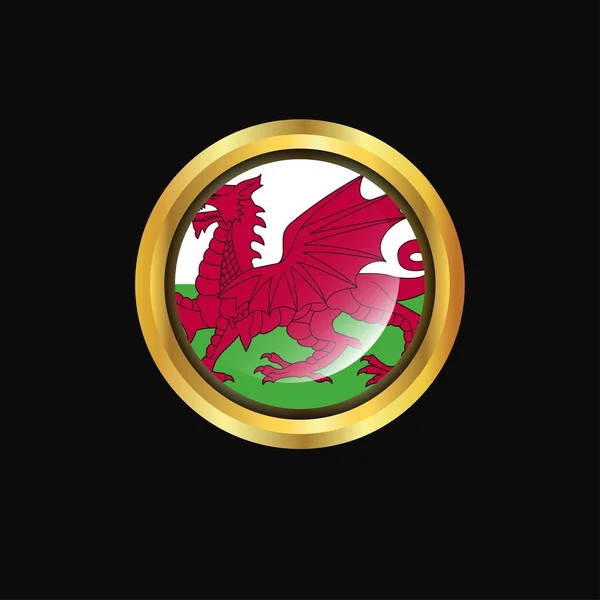 Wales Flagga Golden Knapp — Stock vektor