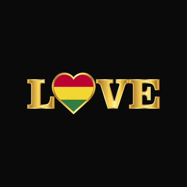 Golden Love Typography Bolivia Flag Design Vector — Stock Vector