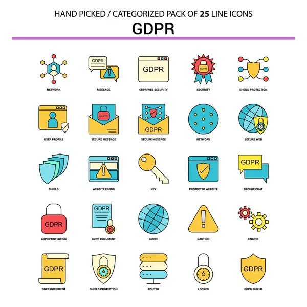 Gdpr Flat Line Sada Ikon Obchodní Koncepce Ikony Designu — Stockový vektor