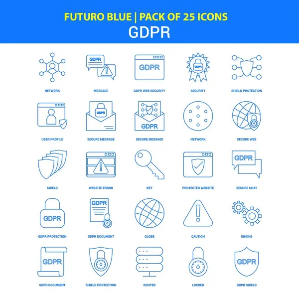 Gdpr Ikony Futuro Modrá Icon Pack — Stockový vektor