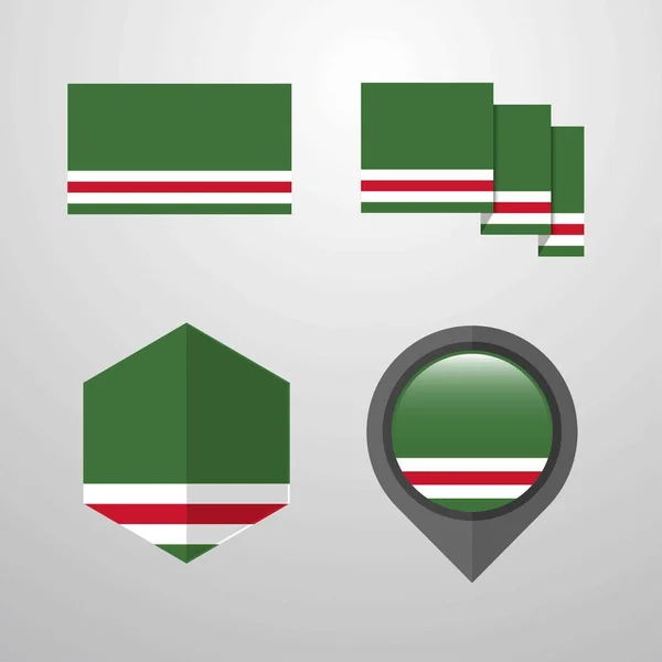 Tschetschenische Republik Lchkeria Flagge Entwurf Set Vektor — Stockvektor