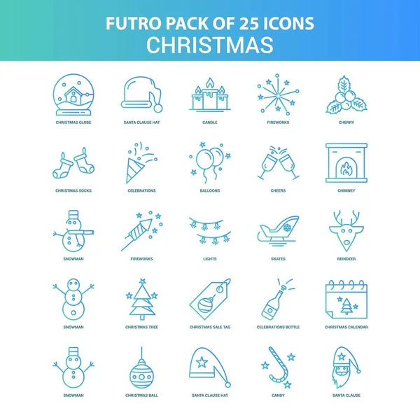 Paquete Iconos Navidad Futuro Verde Azul — Vector de stock