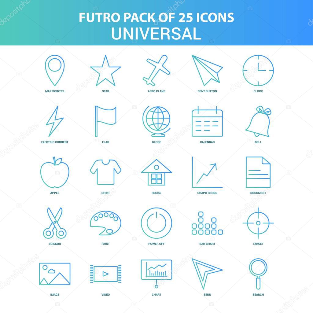 25 Green and Blue Futuro Universal Icon Pack