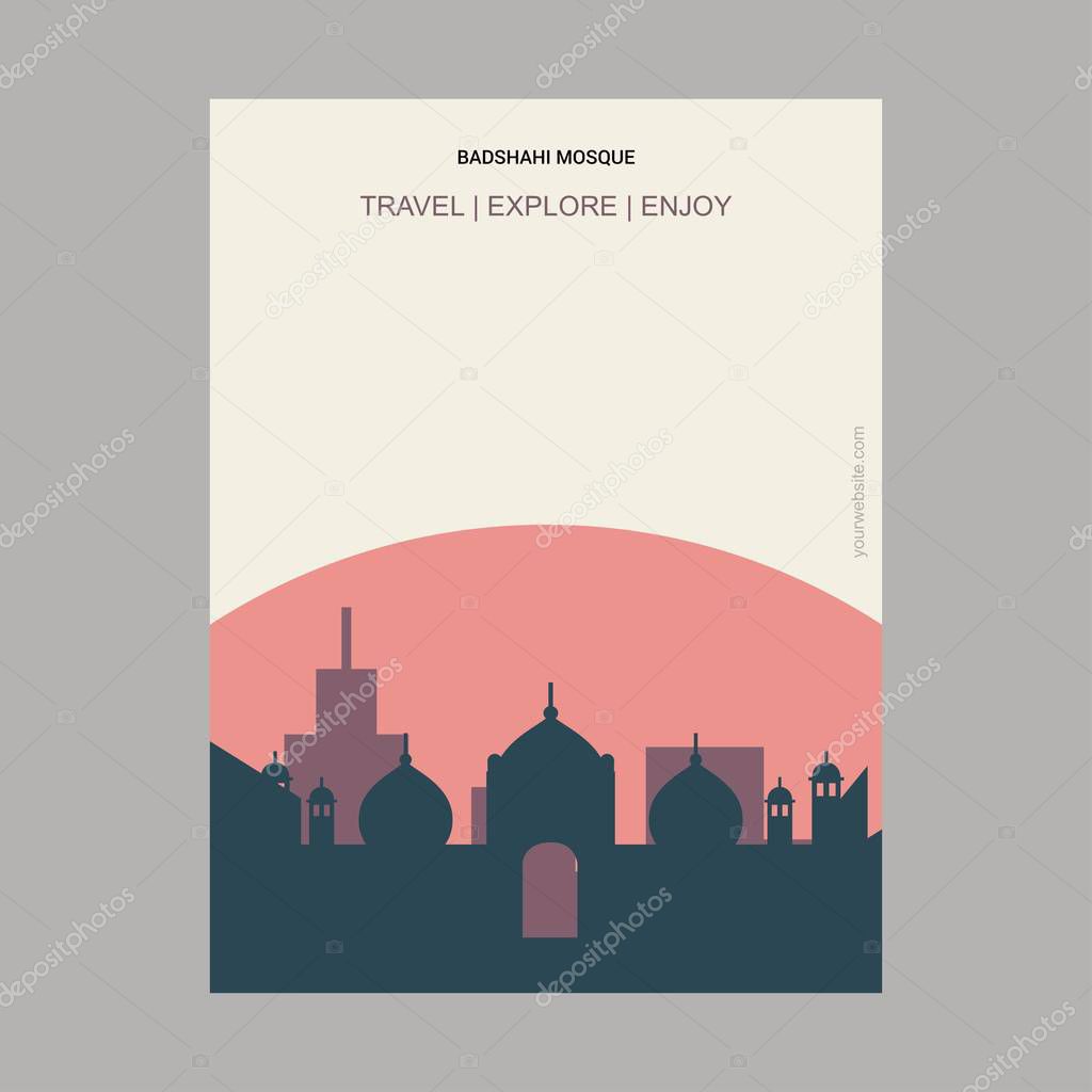 Badshahi Mosque Lahore, Pakistan Vintage Style Landmark Poster Template