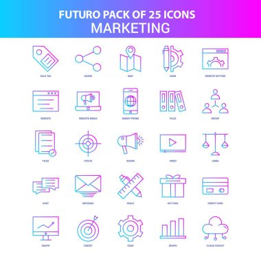 25 mavi ve pembe Futuro pazarlama Icon Pack