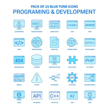 Programlama ve geliştirme mavi tonu Icon Pack - 25 Icon Setler