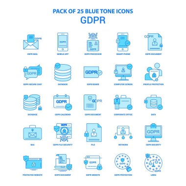 Gdpr mavi tonu Icon Pack - 25 Icon Setler