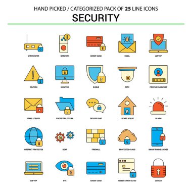 Güvenlik düz çizgi Icon Set - iş kavramı simgeleri tasarım
