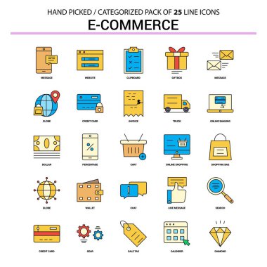 E-ticaret düz çizgi Icon Set - iş kavramı simgeleri tasarım