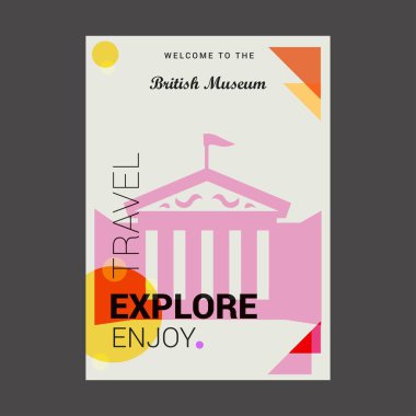 İngiltere'de British Museum hoş geldiniz, keşfetmek, seyahat zevk Poster şablonu