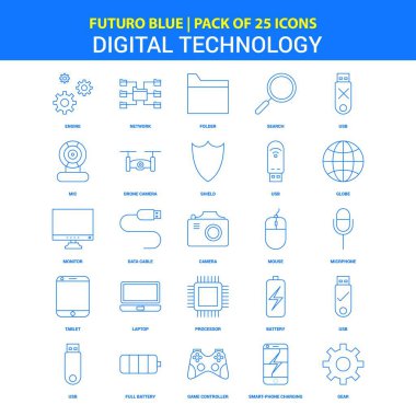 Dijital teknoloji simgeleri - Futuro mavi 25 Icon pack