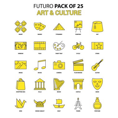 Sanat ve kültür Icon Set. Sarı Futuro son tasarım simge paketi