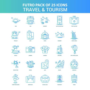 25 yeşil ve mavi Futuro seyahat ve Turizm Icon Pack