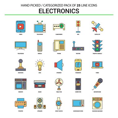 Elektronik düz çizgi Icon Set - iş kavramı simgeleri tasarım