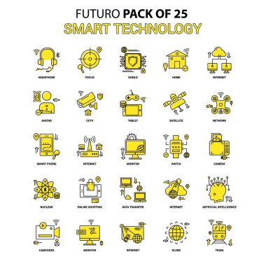 Smart teknolojisi Icon Set. Sarı Futuro son tasarım simge paketi