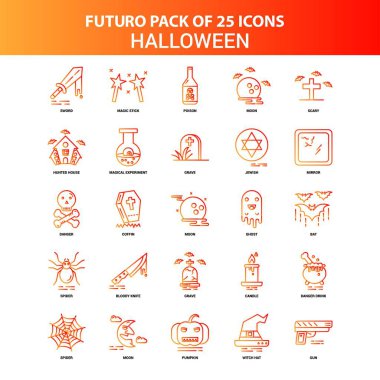 Turuncu Futuro 25 Cadılar Bayramı Icon Set