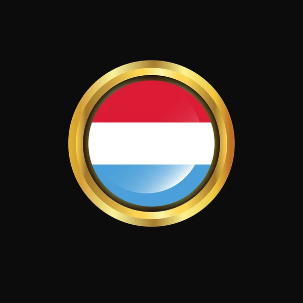Bandera Luxemburgo Botón Dorado — Vector de stock