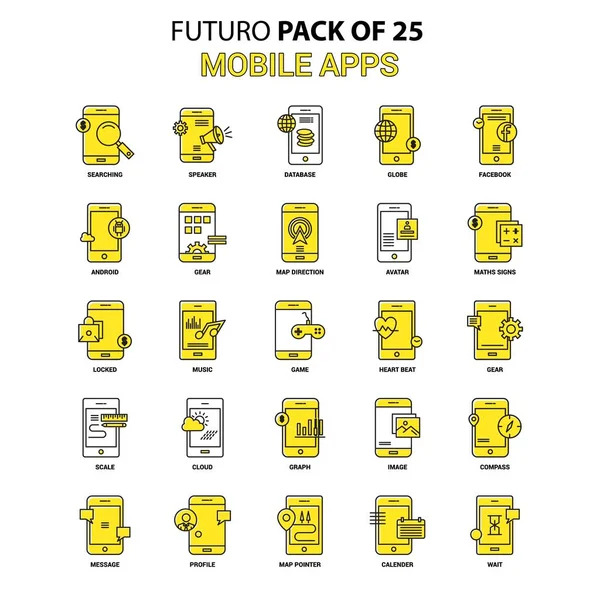 Mobilní Aplikace Sadu Ikon Žlutá Ikona Futuro Nejnovější Design Pack — Stockový vektor