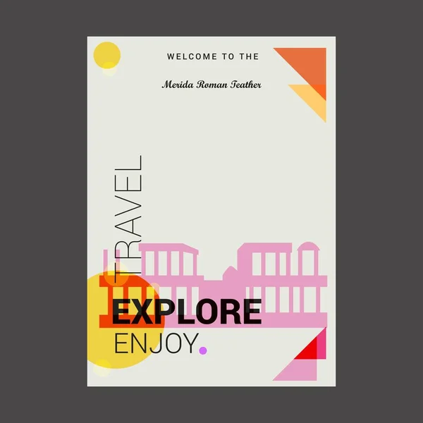 Bienvenido Merida Roman Teather Badajoz España Explorar Viajar Disfruta Plantilla — Vector de stock