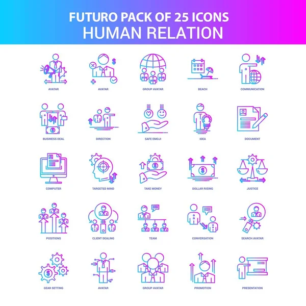 Niebieski Różowy Futuro Ludzkich Relacji Icon Pack — Wektor stockowy