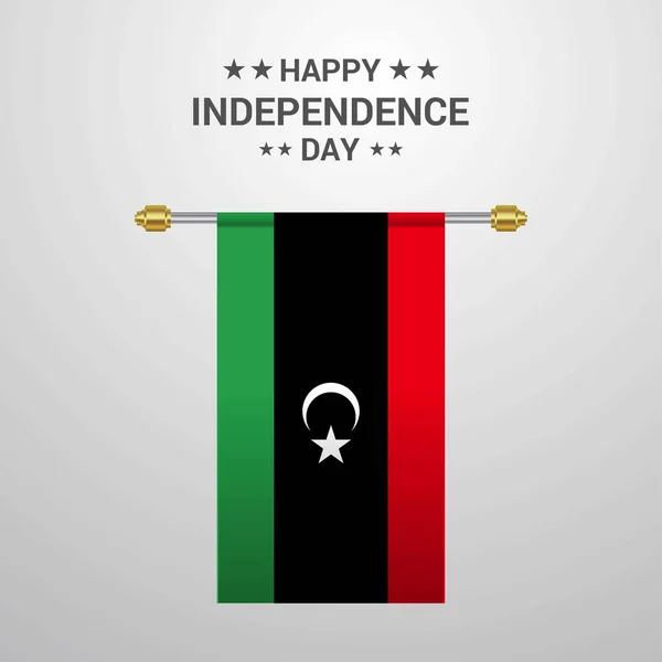 Líbia Dia Independência Pendurado Fundo Bandeira — Vetor de Stock