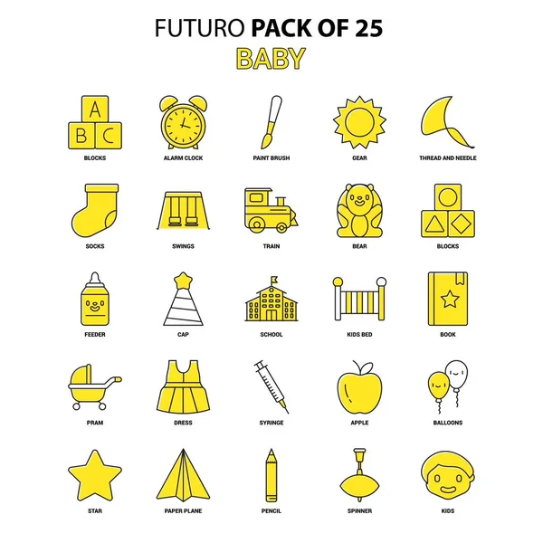 Набір Дитячих Іконок Жовтий Futuro Останні Дизайнерські Значки Pack — стоковий вектор
