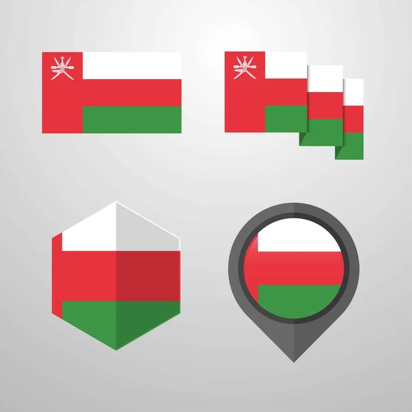 Oman Vlag Ontwerp Instellen Vector — Stockvector