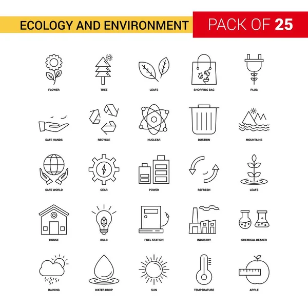 Ecologia Ambiente Black Line Icon Business Outline Icon Set — Vettoriale Stock