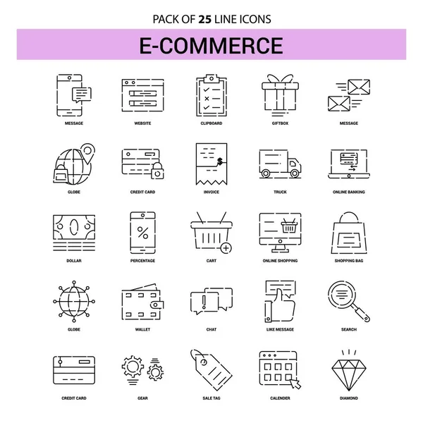 Ensemble Icônes Commerce Line Style Contour Pointillé — Image vectorielle
