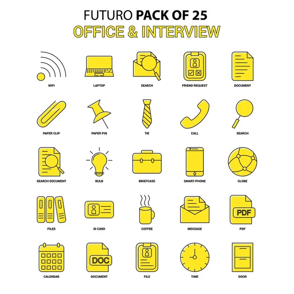 Набір Піктограм Офісу Інтерв Жовтий Futuro Останні Дизайнерські Значки Pack — стоковий вектор