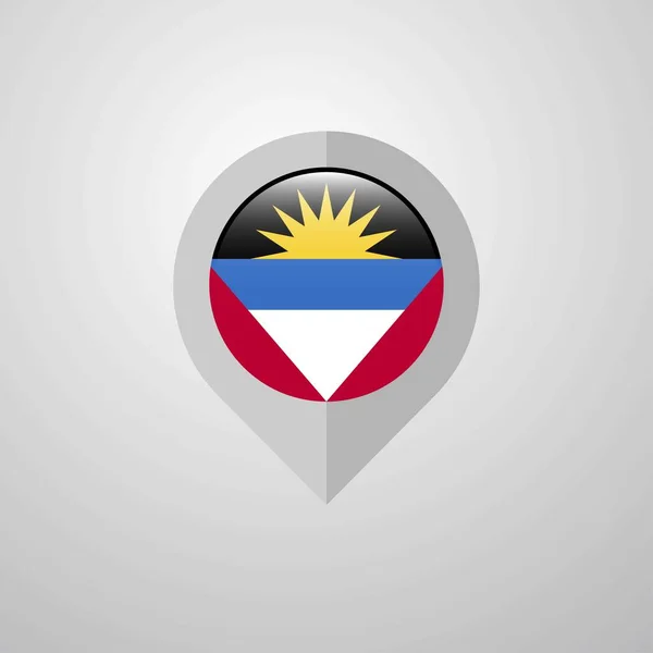 アンティグア バーブーダの国旗のデザインのベクトルを持つマップ ナビゲーション ポインター — ストックベクタ