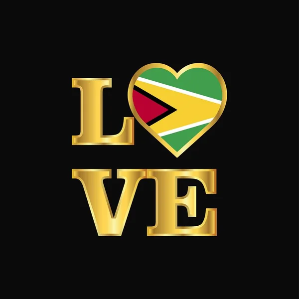 Amore Tipografia Guyana Flag Design Vector Gold Lettering — Vettoriale Stock