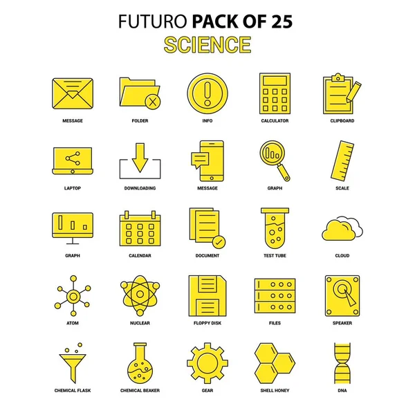 Ensemble Icônes Scientifiques Futuro Jaune Dernier Pack Icône Design — Image vectorielle