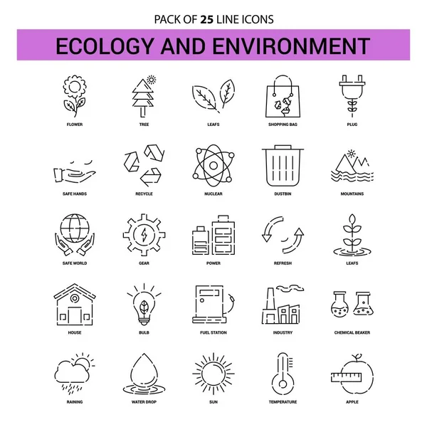 Ensemble Icônes Écologiques Environnementales Style Contour Pointillé — Image vectorielle