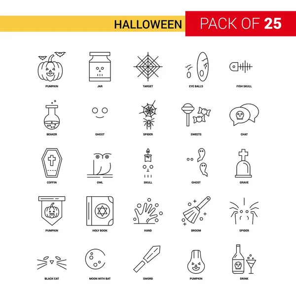 Halloween Zwarte Lijn Icon Zakelijke Overzicht Icon Set — Stockvector