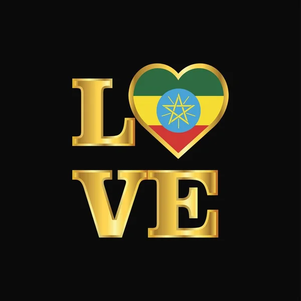 Amore Tipografia Etiopia Flag Design Vector Gold Lettering — Vettoriale Stock