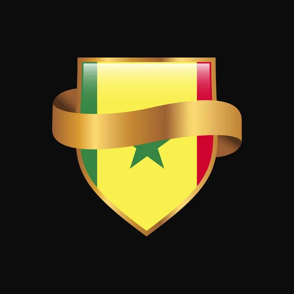 Bandera Senegal Golden Badge Design Vector — Vector de stock