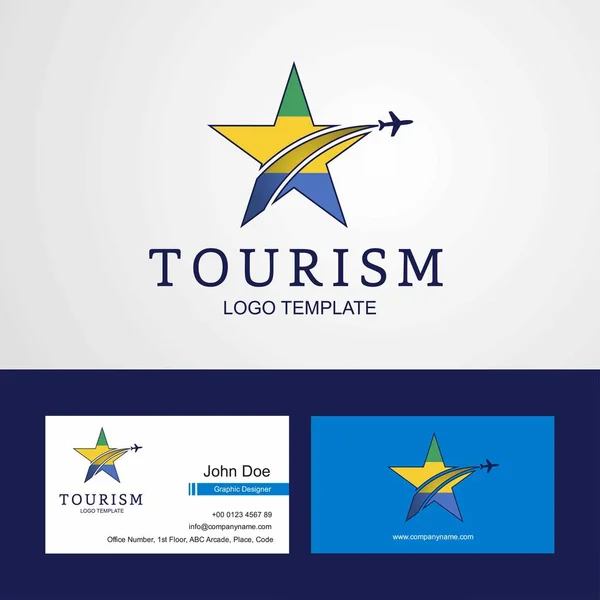 Travel Gabon Flag Creative Star Logo Business Card Design — Stock Vector