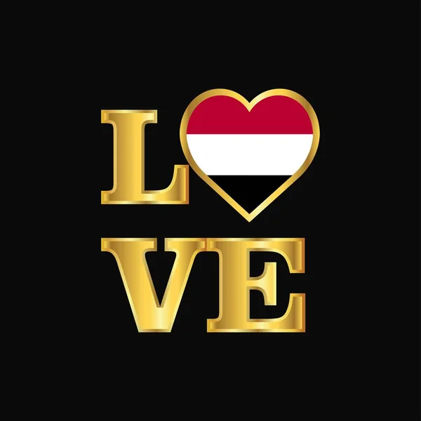 Jemeni Zászló Design Szerelem Tipográfia Vektor Arany Betűkkel — Stock Vector